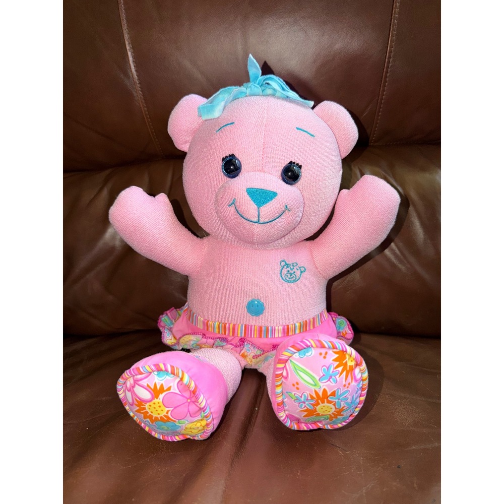 Doodle Bear Pink Plush Toy Washable Floral Tutu Blue Bow 2005 Play Along‎ 12"